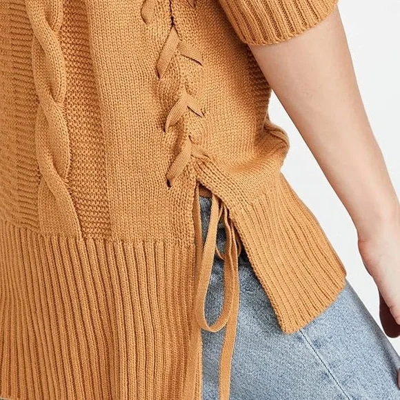 WAYF Dani Side Lace-up Sweater In Camel - Picture 3 of 8